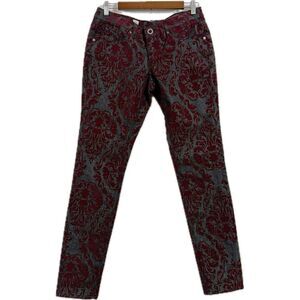 Volcom Red and Gray Skinny Jeans with Bold Pattern